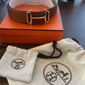 BRAND NEW Hermés Gamma Belt Buckle & Reversible Leather Strap 24MM size 85